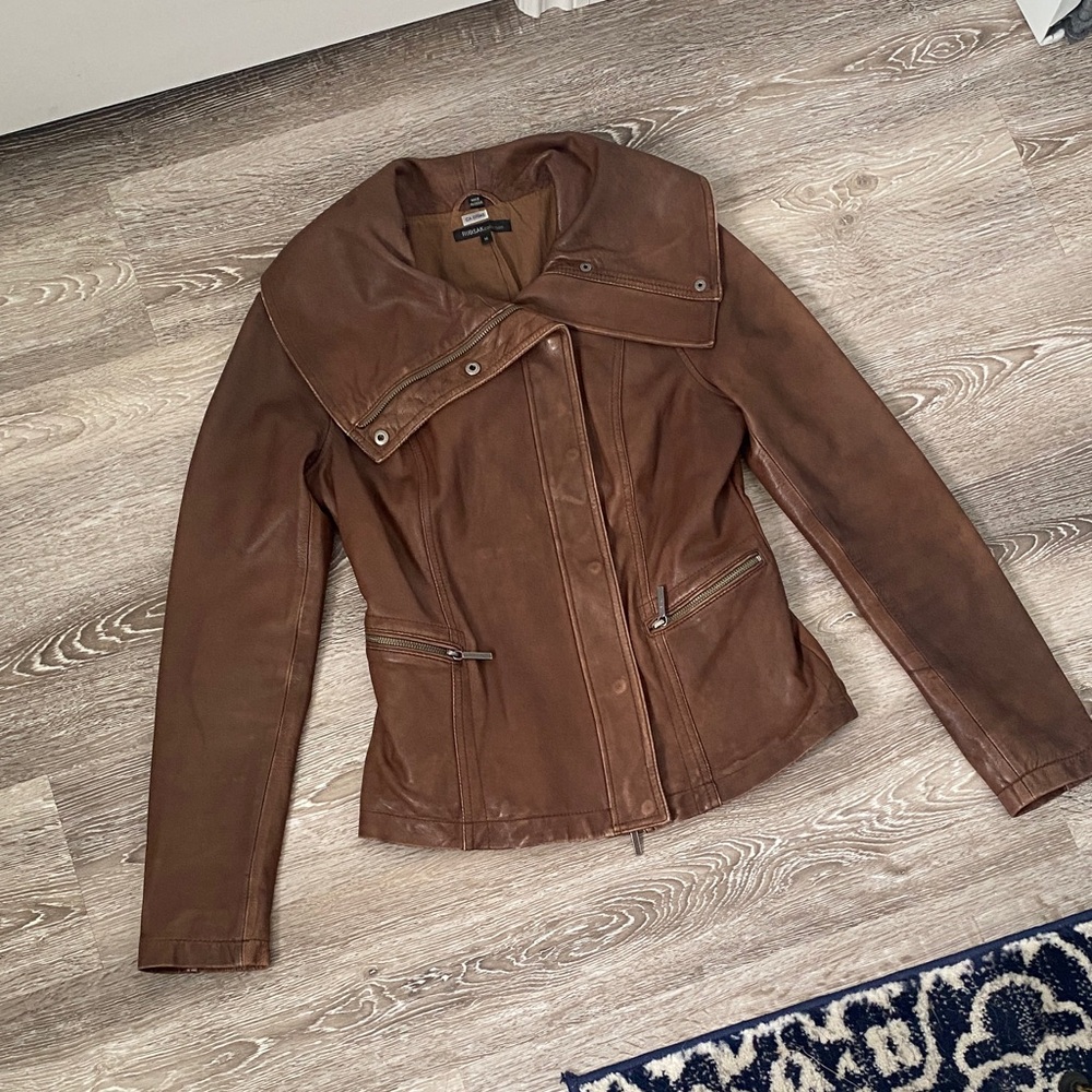 RUDSAK Women's Brown Leather Zip Jacket